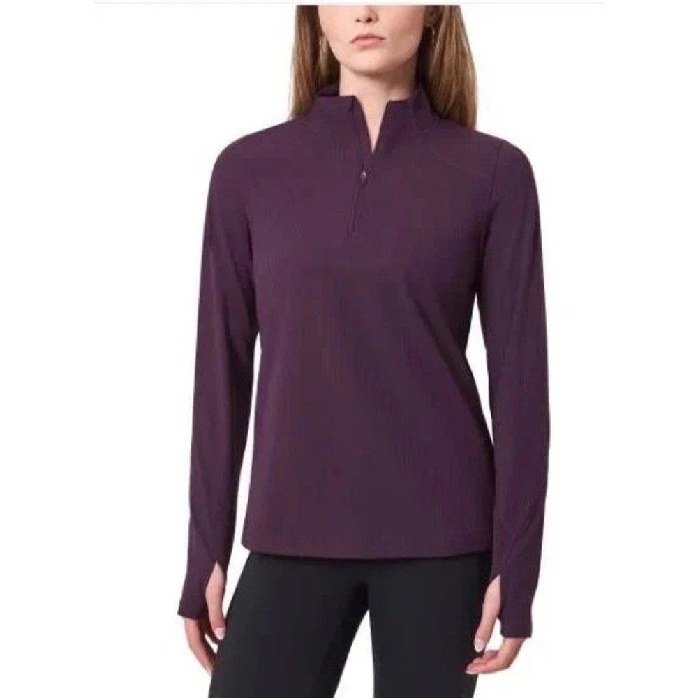 Mondetta Womens Active Ribbed 1/2 Zip Top Purple Long Sleeve Thumbholes M NEW